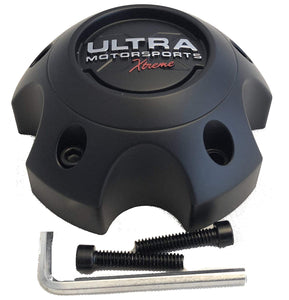 ULTRA 5 Lug Extreme Black Wheel Center Cap (QTY 4) p/n # 89-9754SBX WITH BOLTS