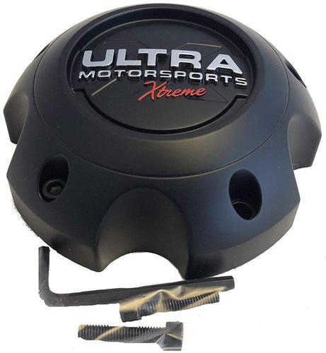 ULTRA 5 Lug Extreme Black Wheel Center Cap (QTY 4) p/n # 89-9756SBX WITH BOLTS