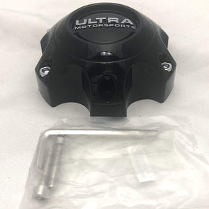 Ultra Motorsports 6 Lug Gloss Black Wheel Center Cap Set of 4 Pn 89-9764BK with Bolts
