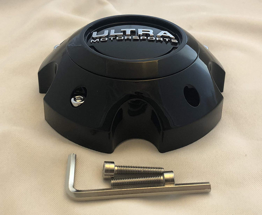 ULTRA 5 Lug Gloss Black Wheel Center Cap (QTY 4) p/n # 89-9750-CAP WITH BOLTS