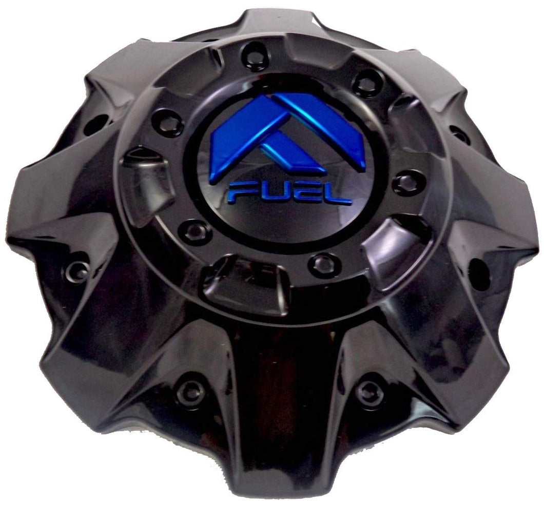 Fuel Wheels Gloss Black Blue Emblem Center Cap Set of Two (2) # 1001-63GBK with Screws!