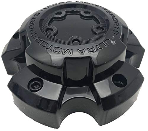 Ultra Motorsports 5 Lug Gloss Black Wheel Center Cap Set of 4 Pn: 89-9855BK with Bolts