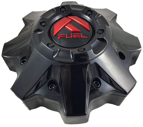Fuel Gloss Black with RED Emblem Wheel Center Cap Set of Four (4) 1002-53, M-447, 1002-53GBQ