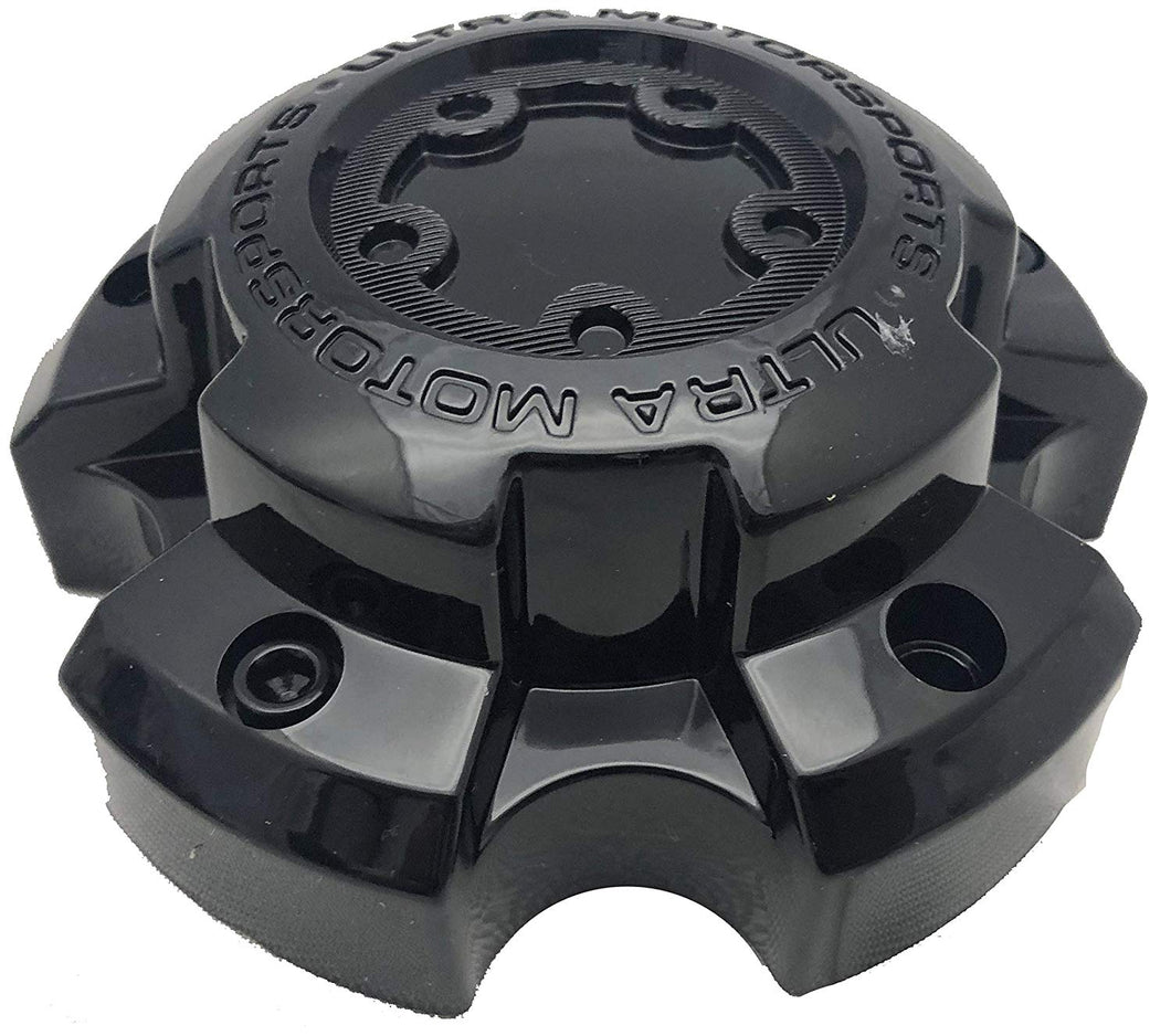 Ultra Motorsports 5 Lug Gloss Black Wheel Center Cap Set of 2 Pn: 89-9855BK with Bolts